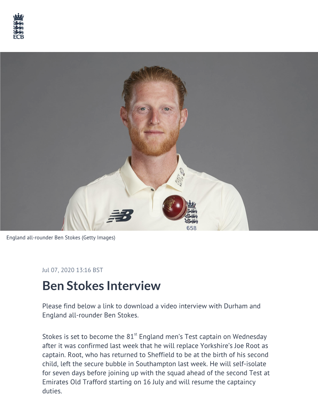 Ben Stokes Interview