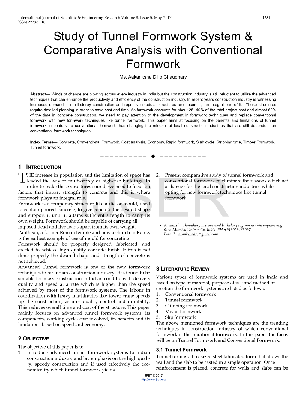 Study of Tunnel Formwork System & Comparative Analysis