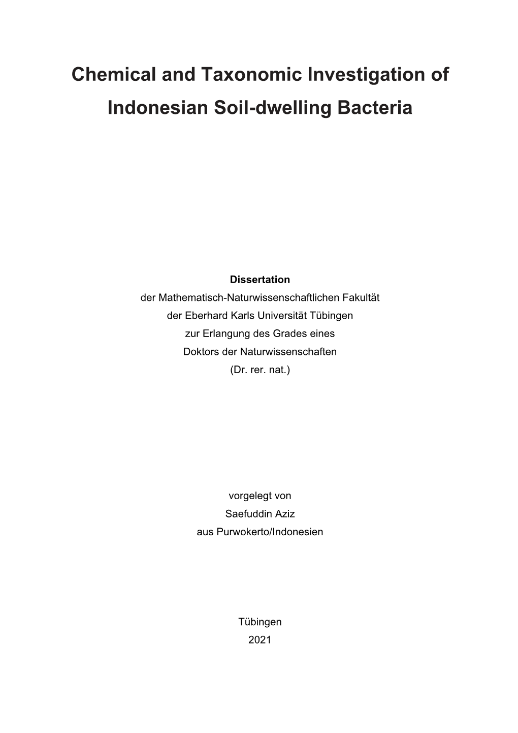 Chemical and Taxonomic Investigation of Indonesian Soil