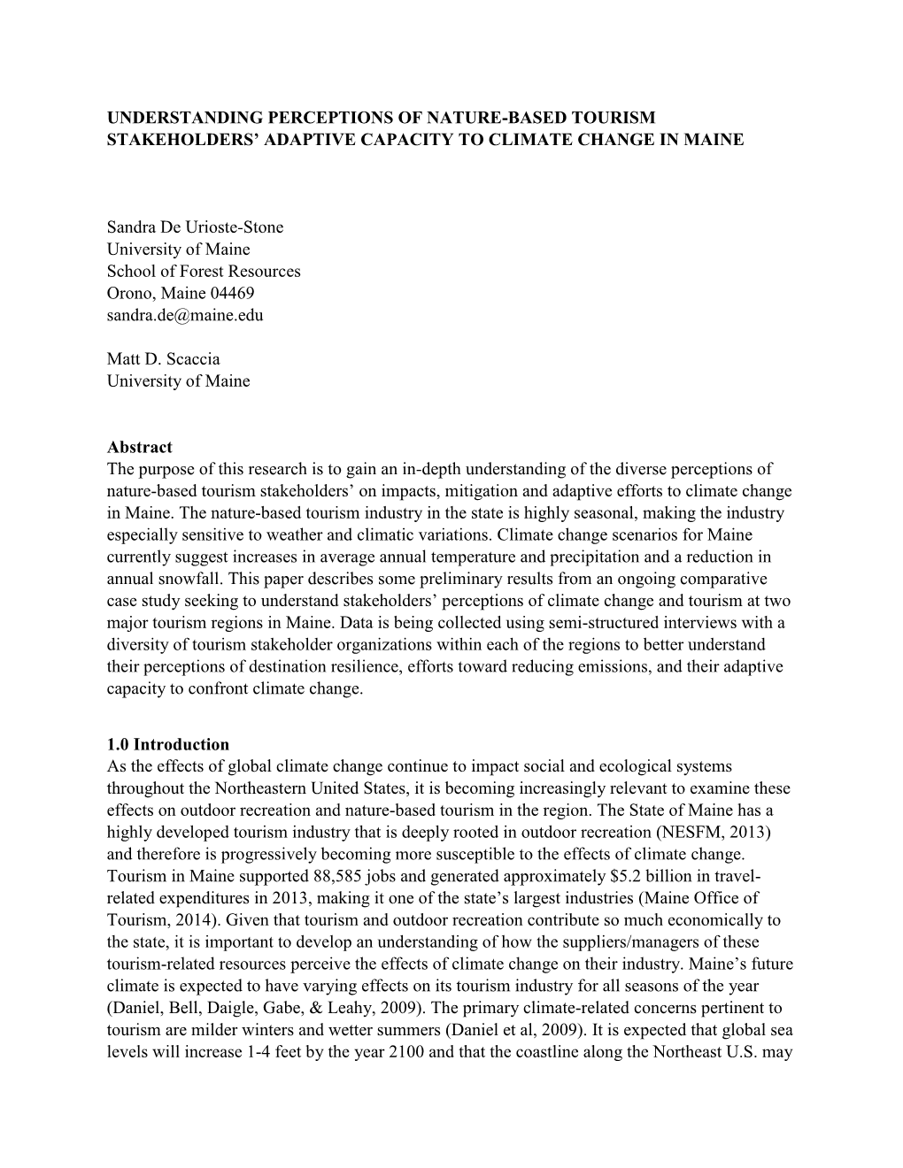 Understanding Perceptions of Nature-Based Tourism Stakeholders’ Adaptive Capacity to Climate Change in Maine