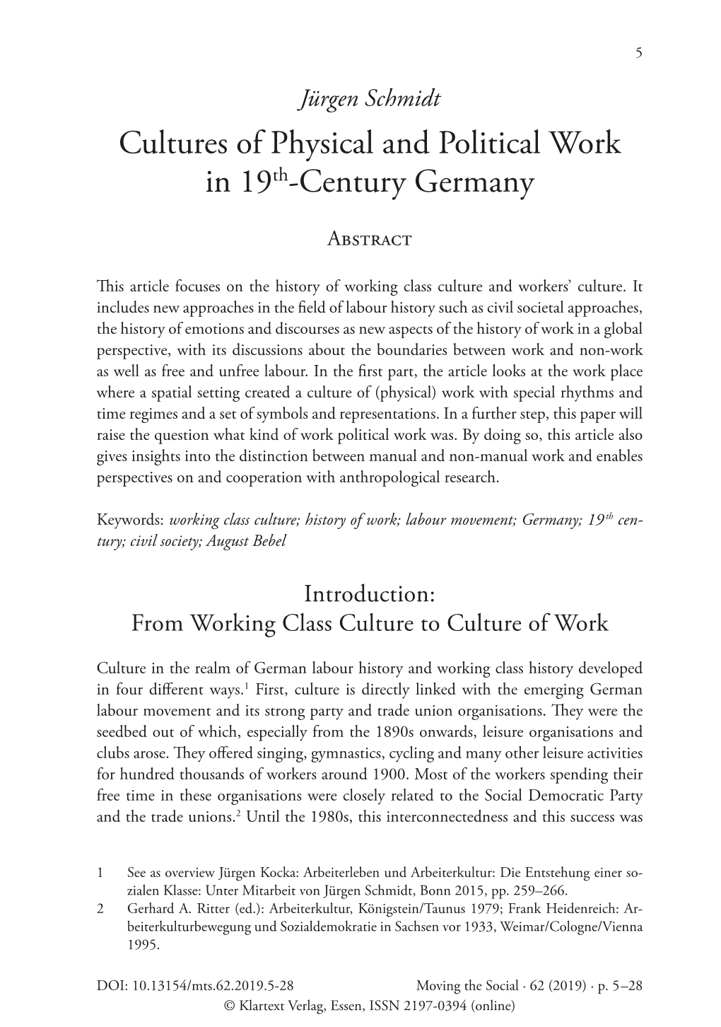 Cultures of Physical and Political Work in 19Th-Century Germany