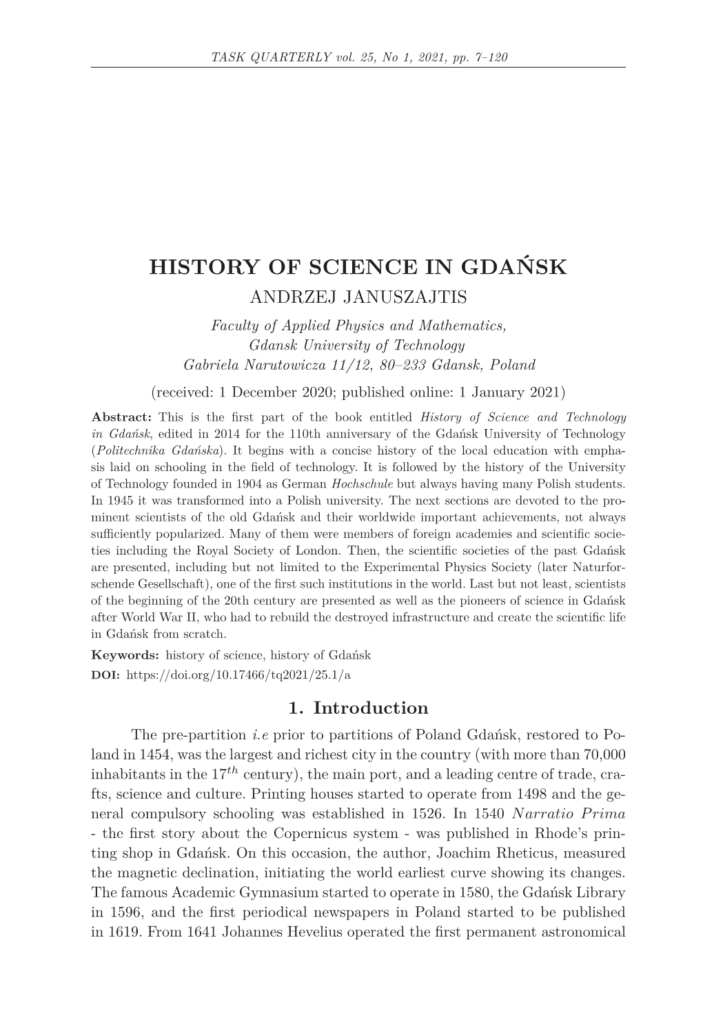 History of Science in Gdańsk