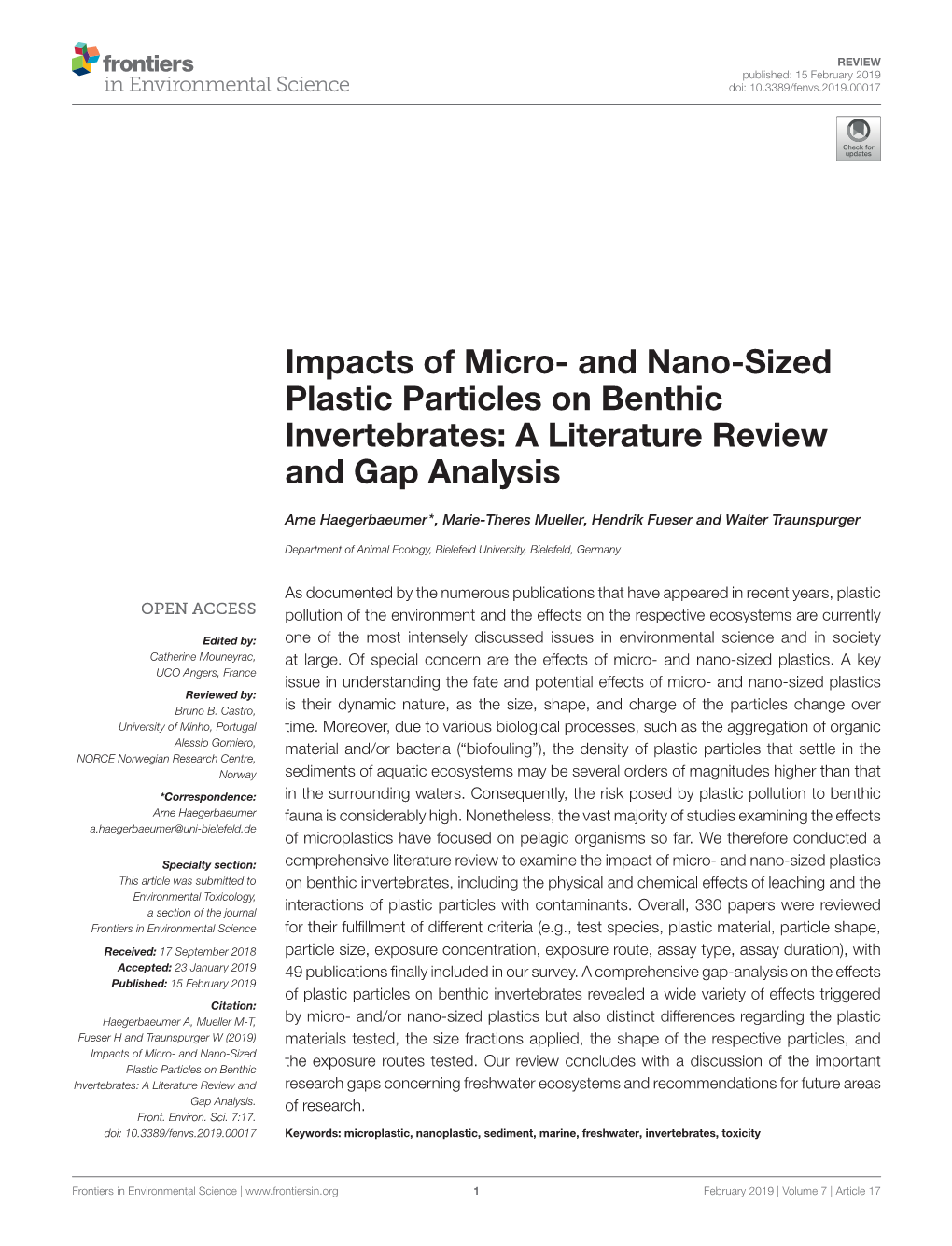 And Nano-Sized Plastic Particles on Benthic Invertebrates: a Literature Review and Gap Analysis