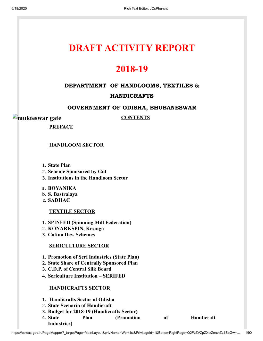 Draft Activity Report 2018-19