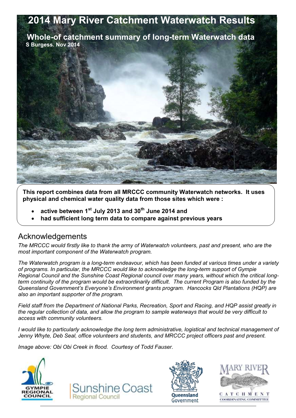 Whole of Catchment Waterwatch Report 2014