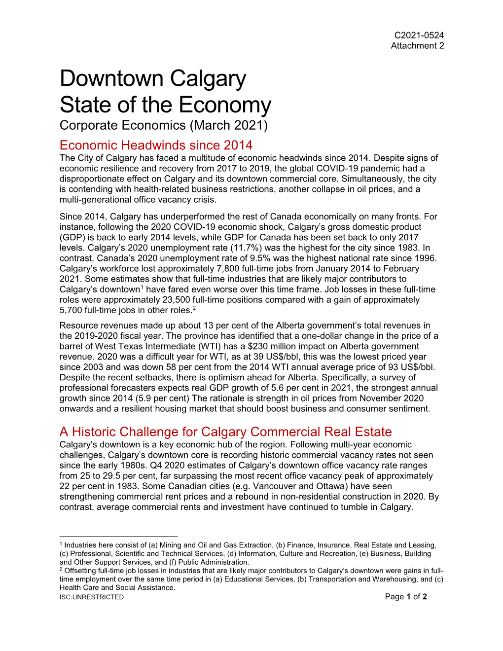 Attach 2-Downtown Calgary State of the Economy-C2021-0524.Pdf