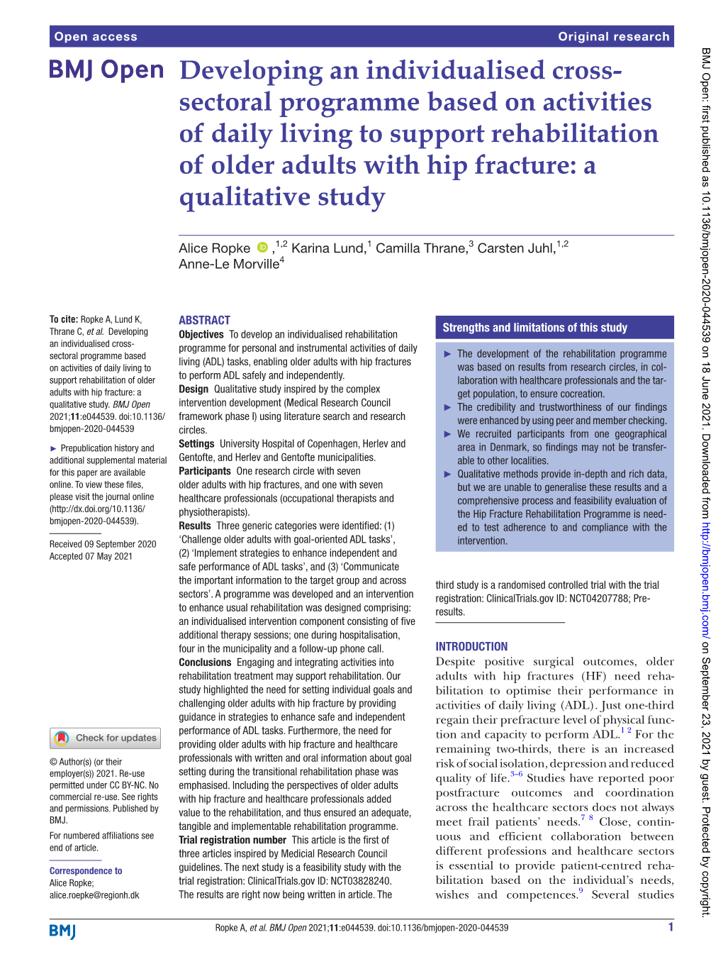 Sectoral Programme Based on Activities of Daily Living to Support Rehabilitation of Older Adults with Hip Fracture: a Qualitative Study