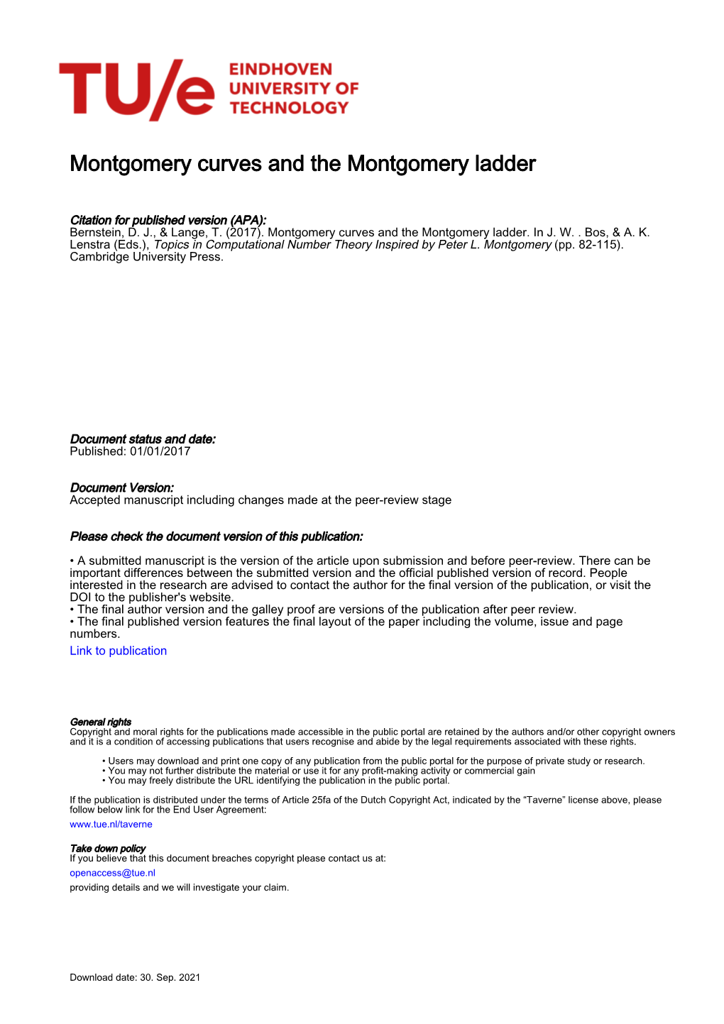 Montgomery Curves and the Montgomery Ladder