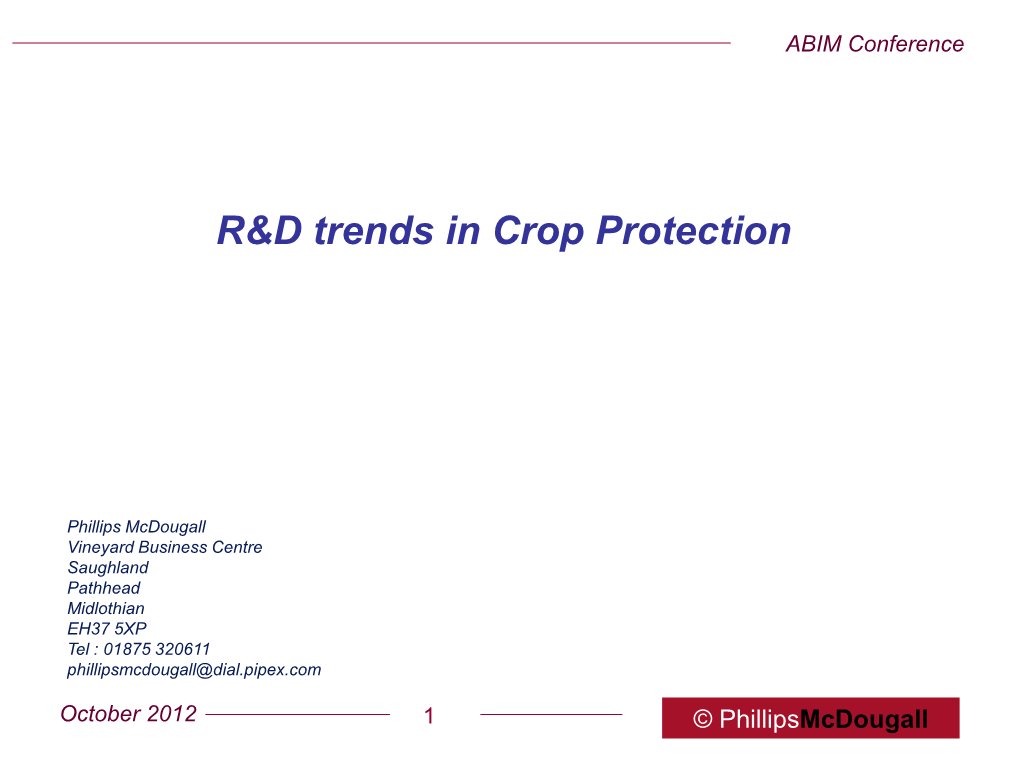 R&D Trends in Crop Protection