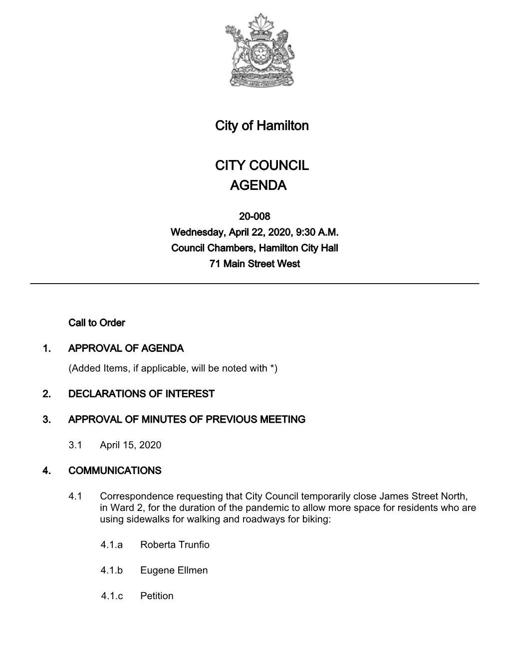 City of Hamilton Agenda Package