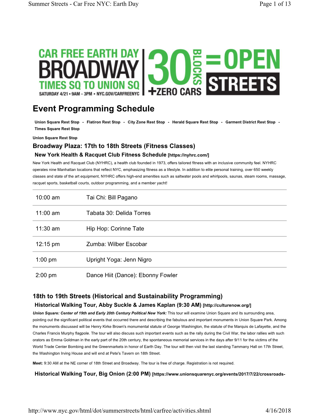 Event Programming Schedule