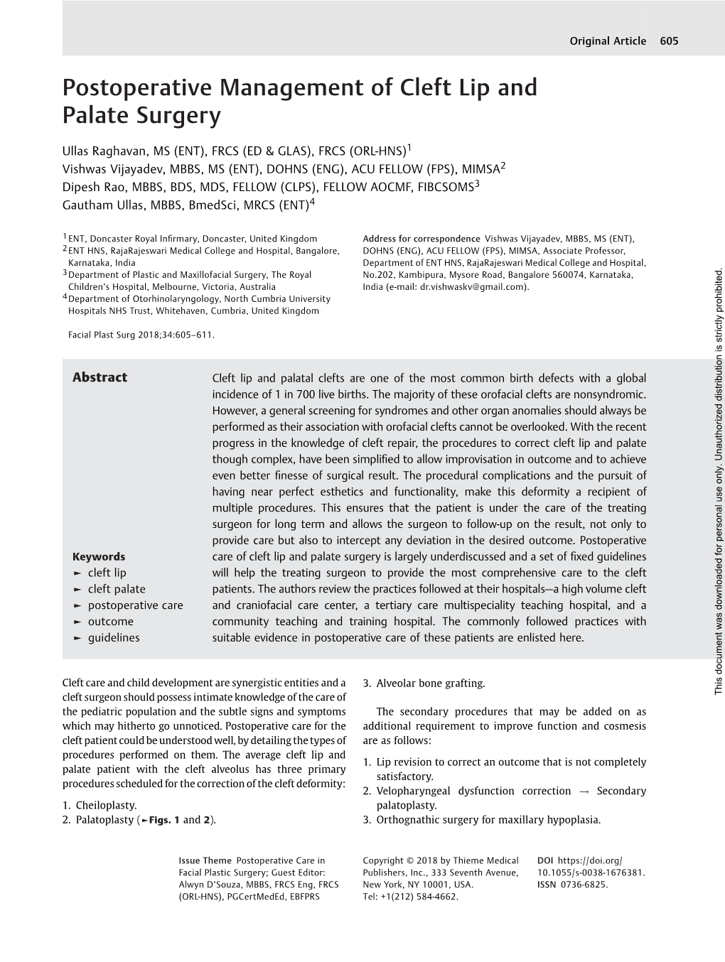 Postoperative Management of Cleft Lip and Palate Surgery