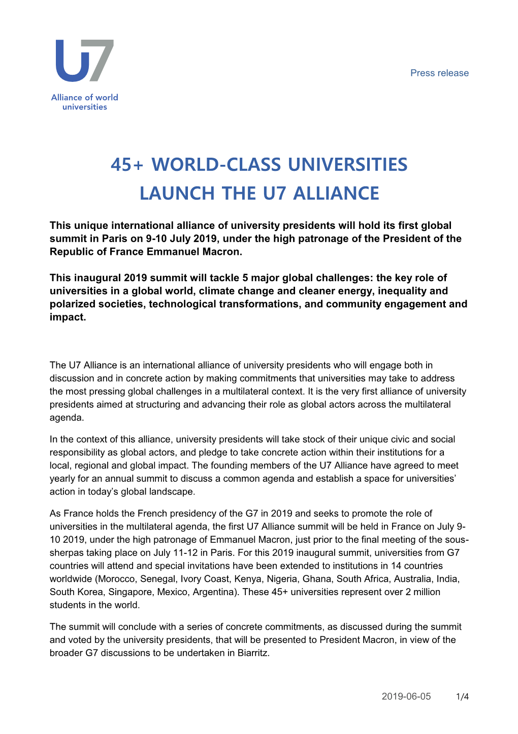 45+ World-Class Universities Launch the U7 Alliance