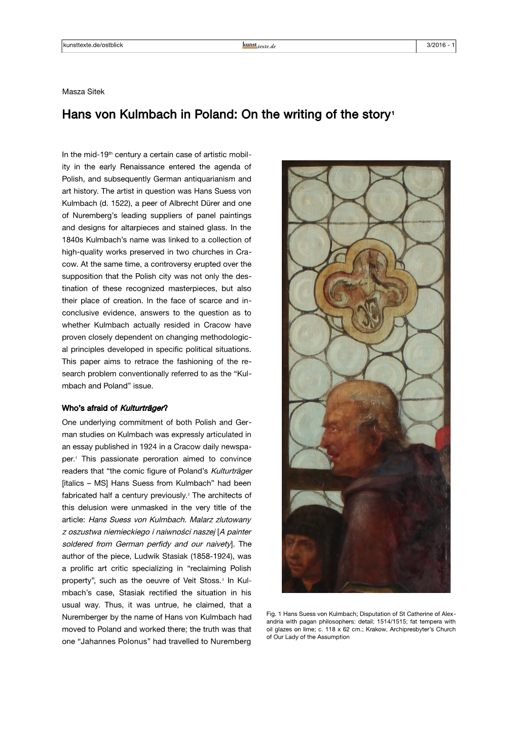 Hans Von Kulmbach in Poland: on the Writing of the Story1