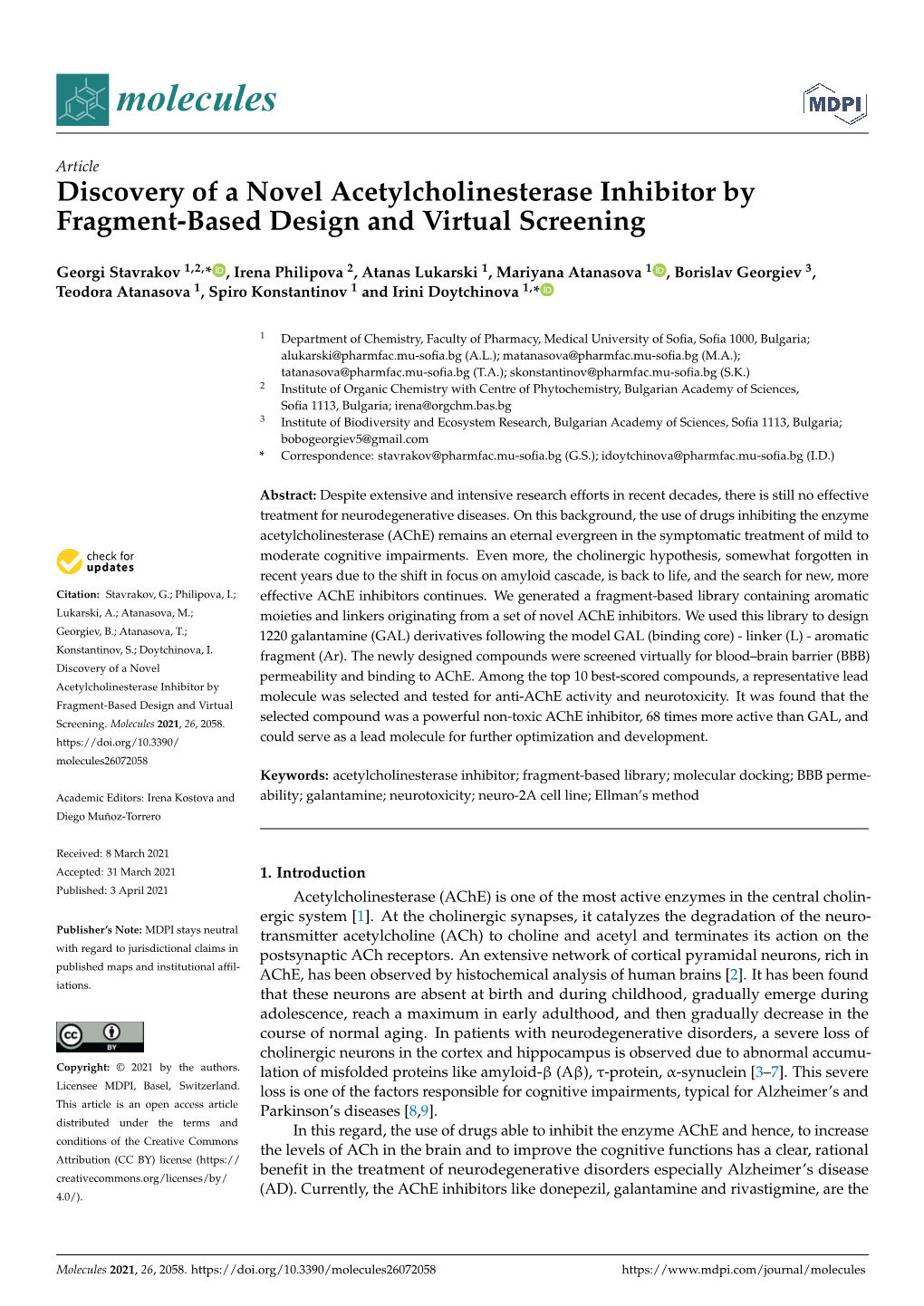 Discovery of a Novel Acetylcholinesterase Inhibitor by Fragment-Based Design and Virtual Screening