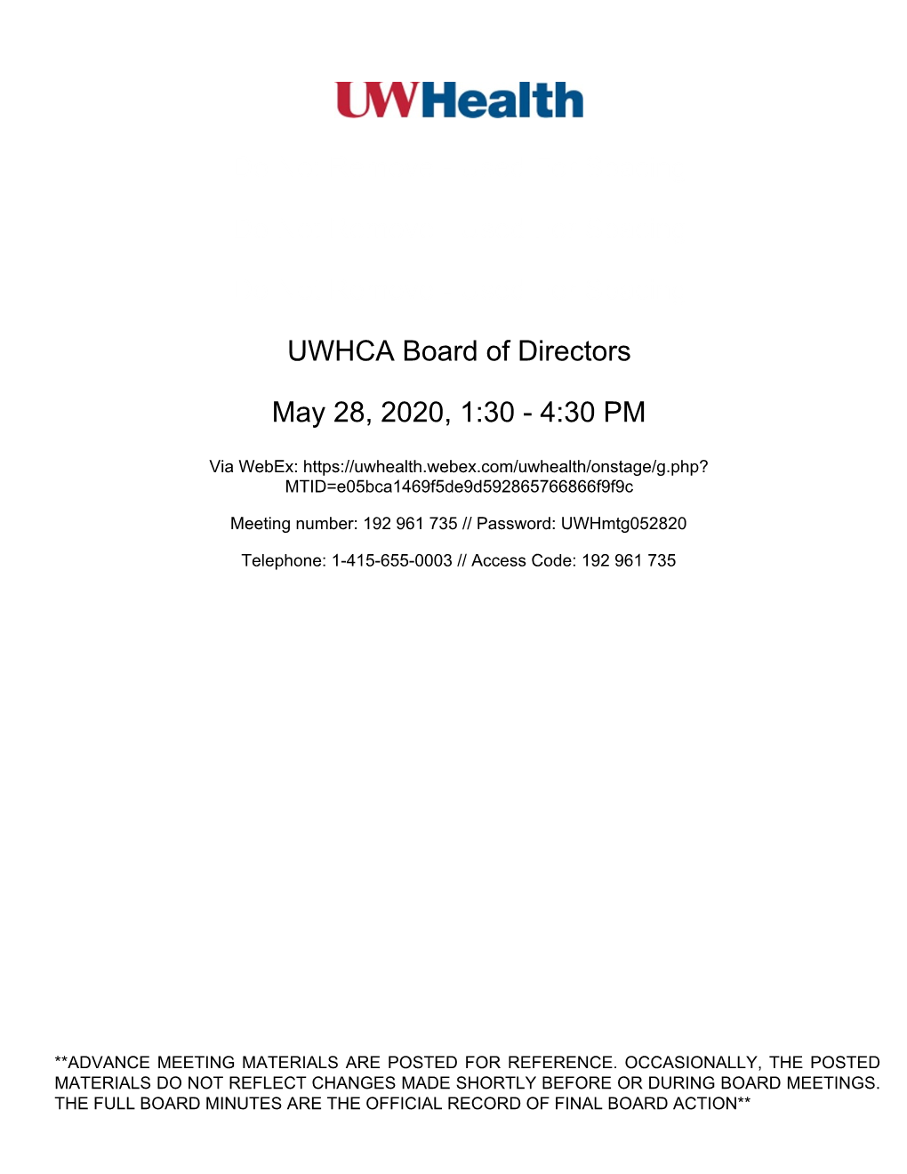 Used for Spacing UWHCA Board of Directors