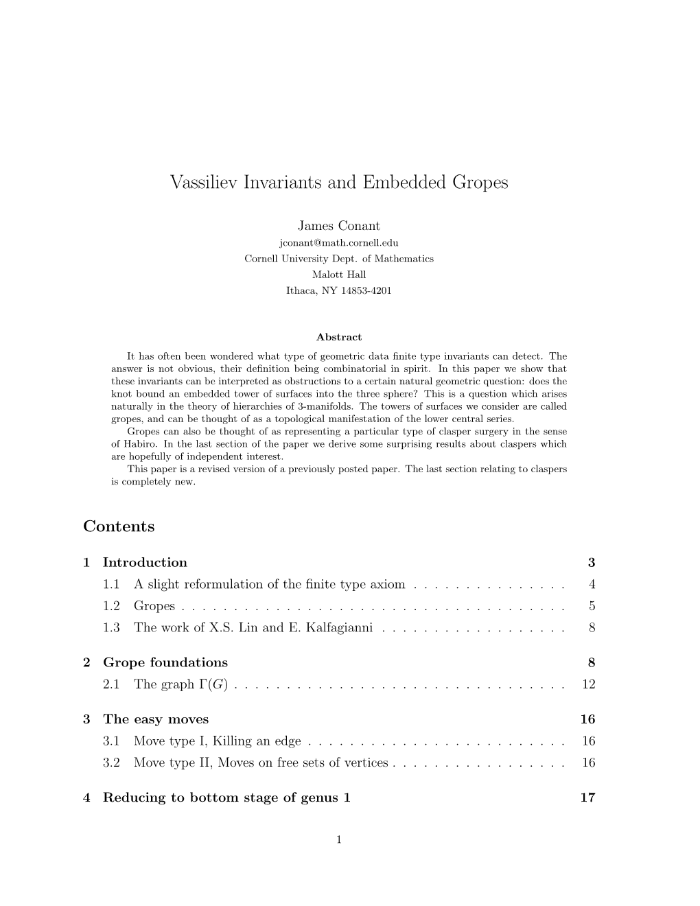 Vassiliev Invariants and Embedded Gropes