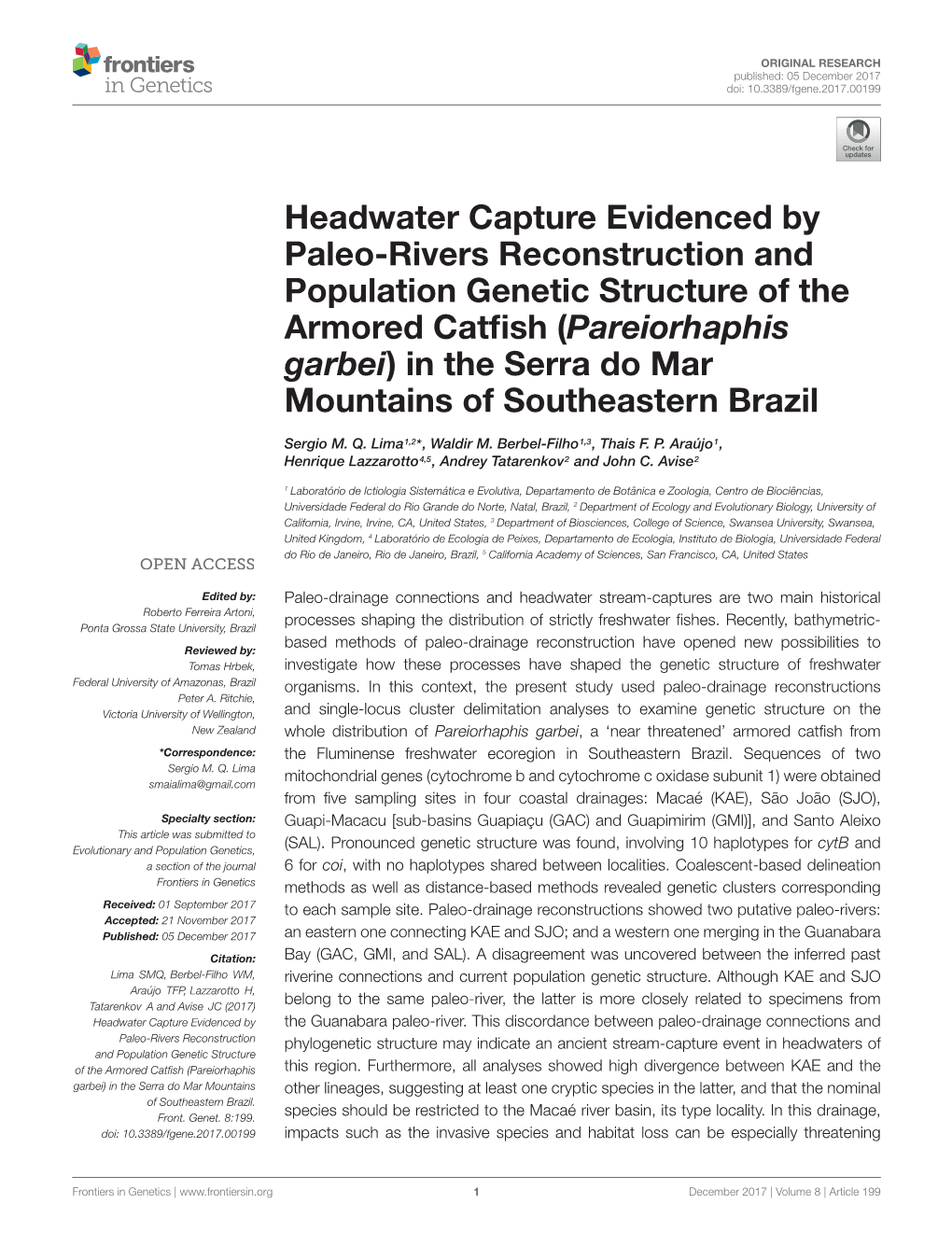 Headwater Capture Evidenced by Paleo-Rivers Reconstruction and Population Genetic Structure of the Armored Catfish (Pareiorhaphi