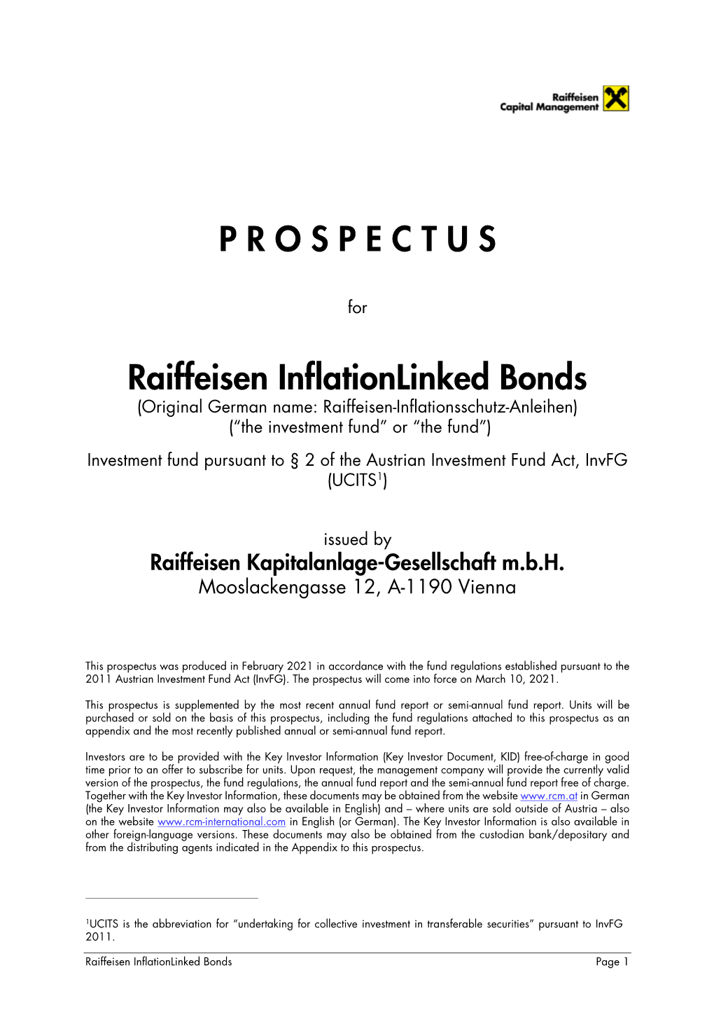 P R O S P E C T U S Raiffeisen Inflationlinked Bonds