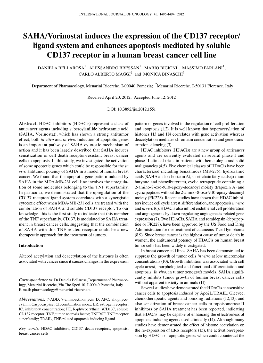 SAHA/Vorinostat Induces the Expression of the CD137 Receptor