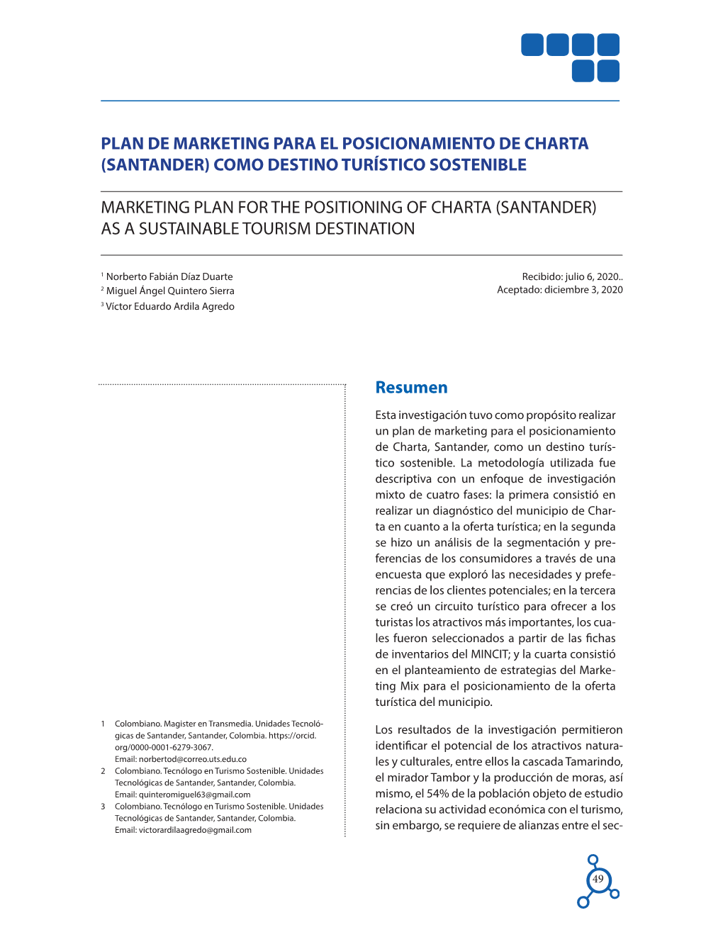 Plan De Marketing Para El Posicionamiento De Charta (Santander) Como Destino Turístico Sostenible