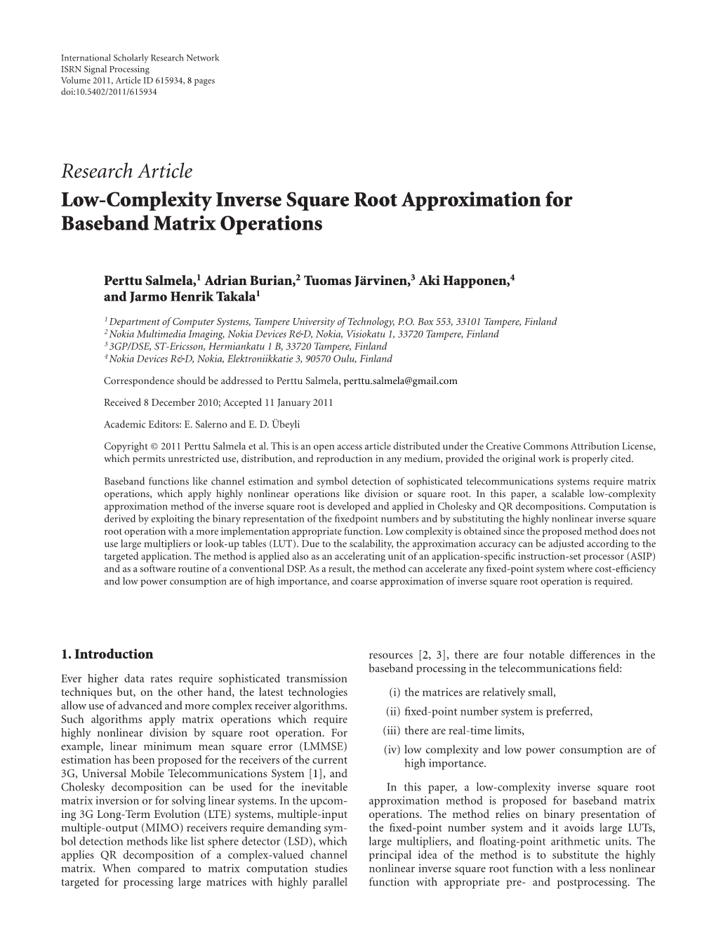 Low-Complexity Inverse Square Root Approximation for Baseband Matrix Operations