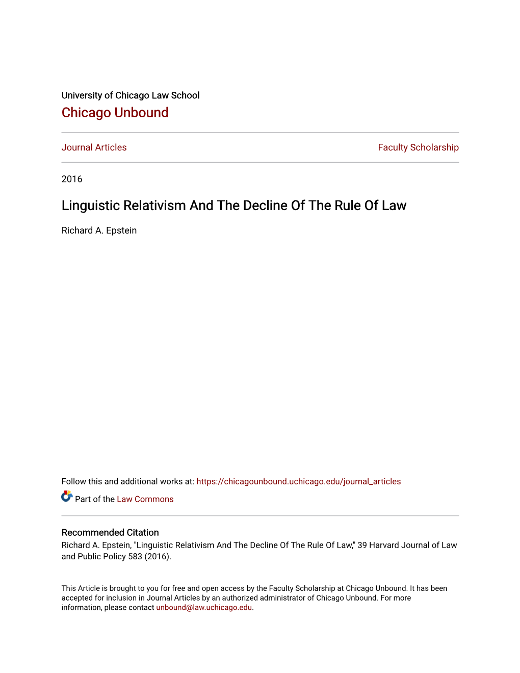 Linguistic Relativism and the Decline of the Rule of Law