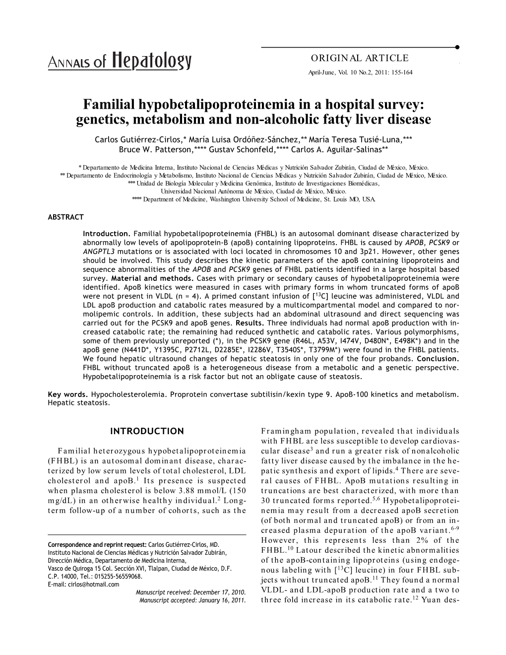 Familial Hypobetalipoproteinemia in a Hospital Survey