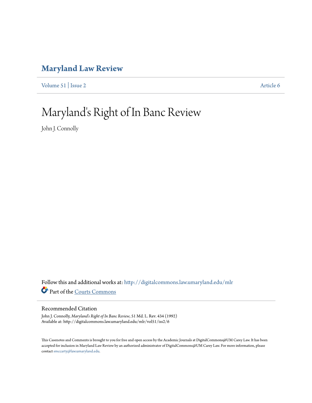 Maryland's Right of in Banc Review John J