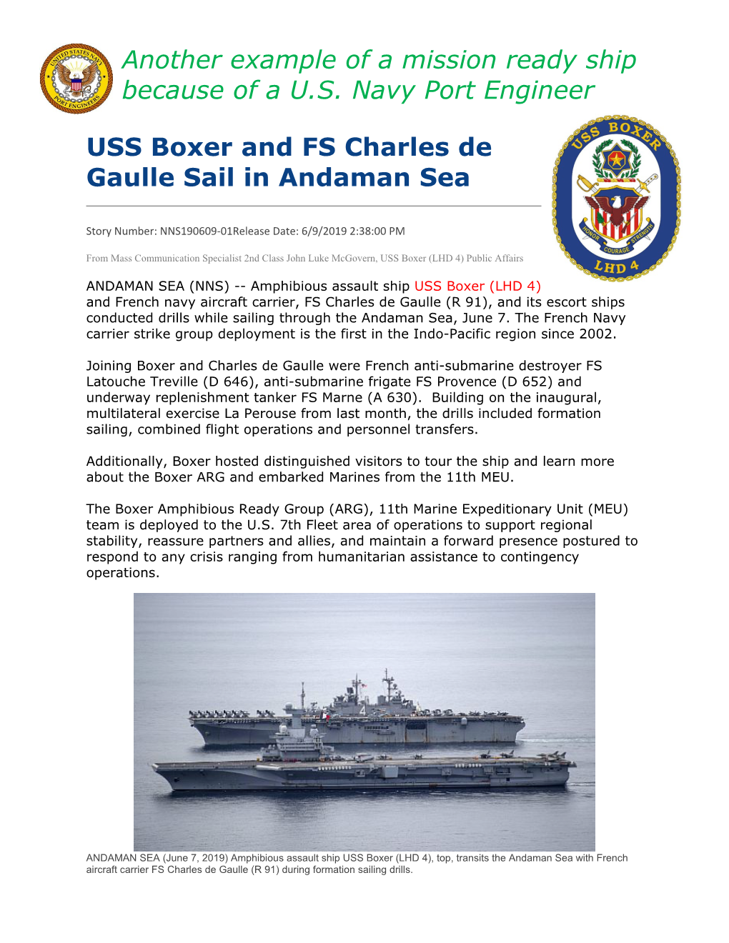 USS Boxer and FS Charles De Gaulle Sail in Andaman Sea