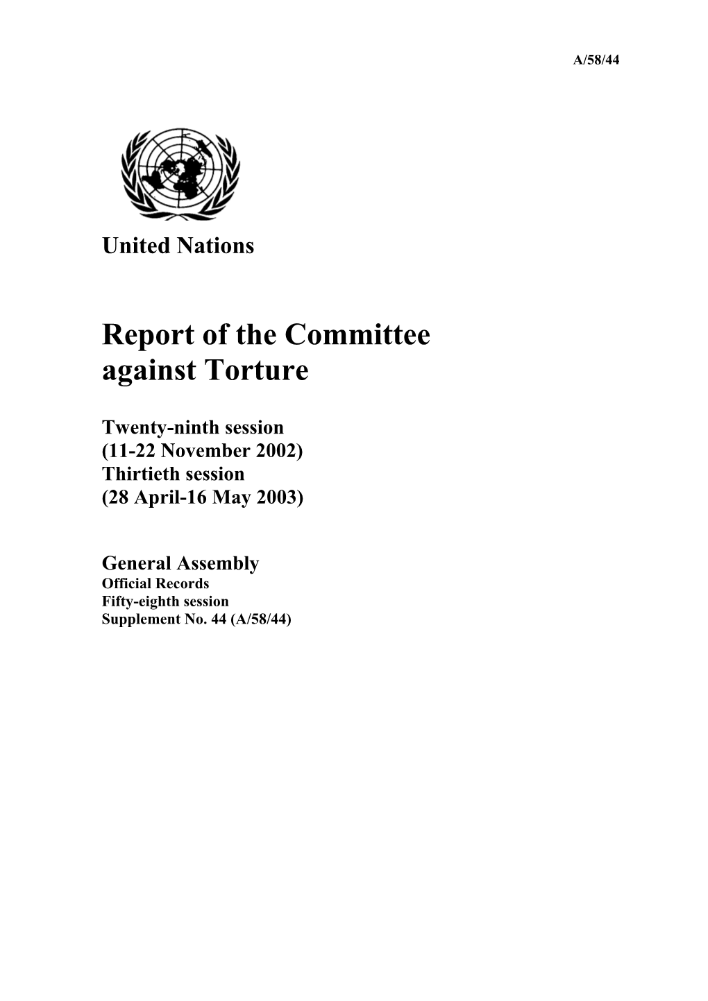 Report of the Committee Against Torture