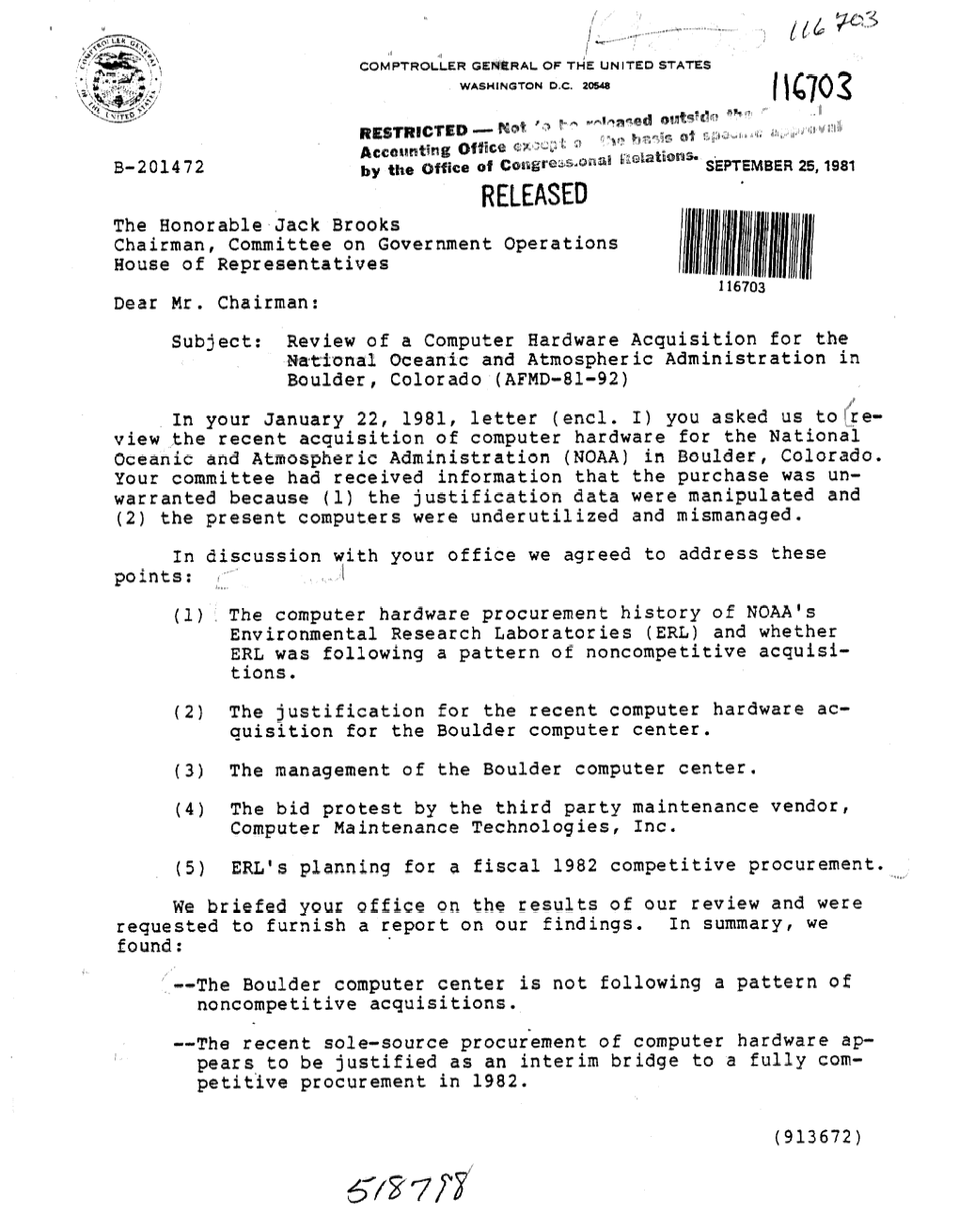 AFMD-81-92 Review of a Computer Hardware Acquisition for NOAA In