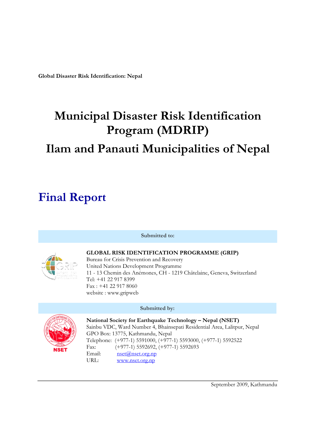 Download the Disaster Risk Assessment in Nepal