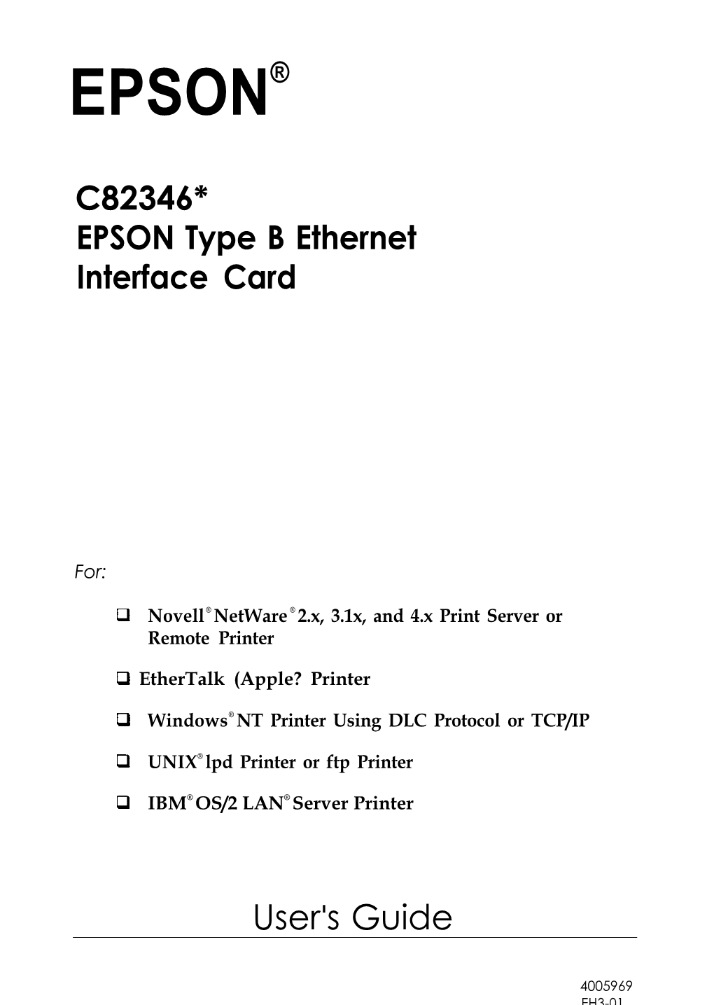 C82346* EPSON Type B Ethernet Interface Card