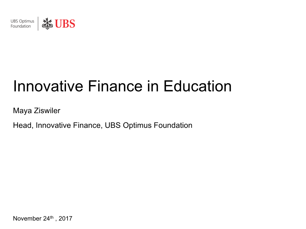 Innovative Finance in Education