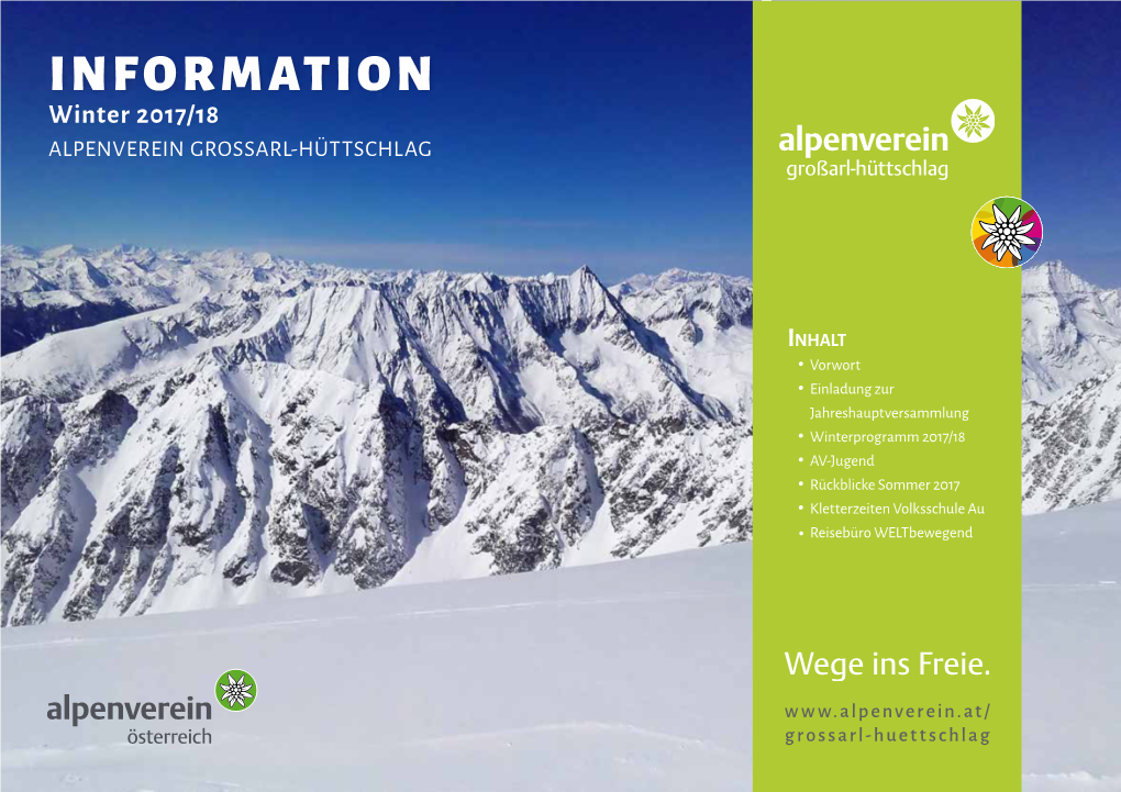INFORMATION Winter 2017/18 ALPENVEREIN GROSSARL-HÜTTSCHLAG