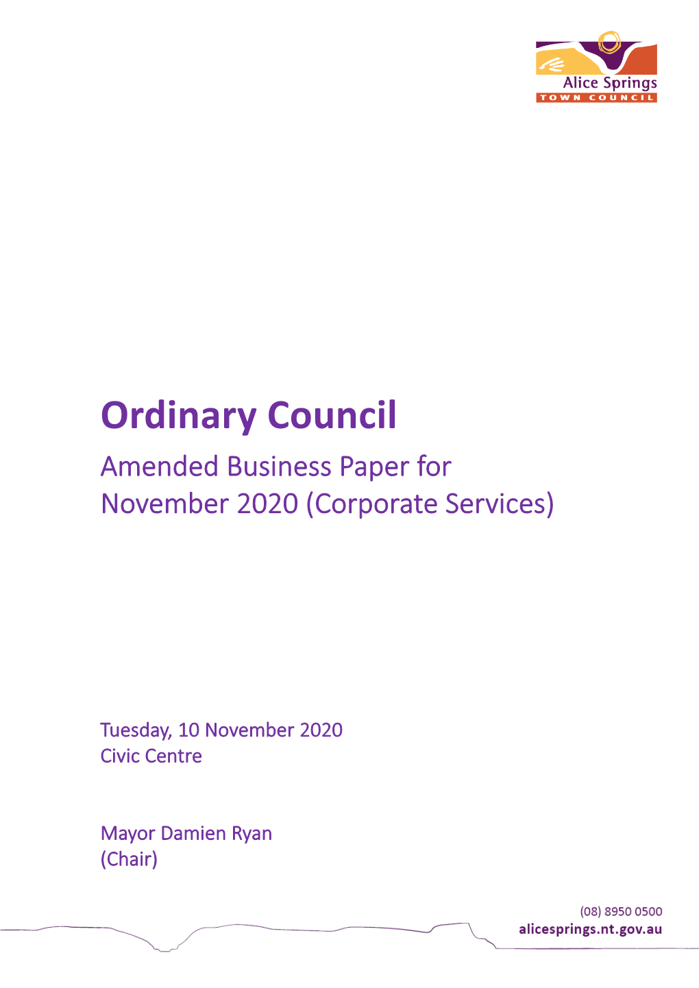 Ordinary Council Amended Business Paper for November 2020 (Corporate Services)