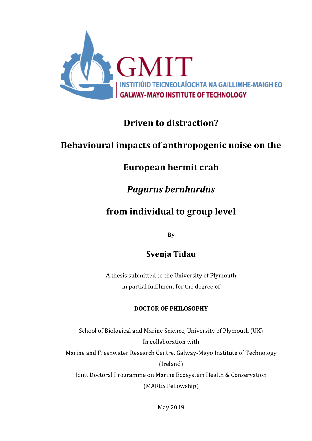 Behavioural Impacts of Anthropogenic Noise on The