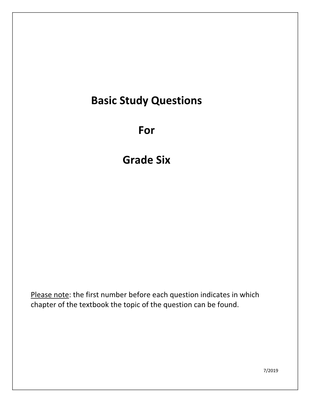 Basic Study Questions for Grade