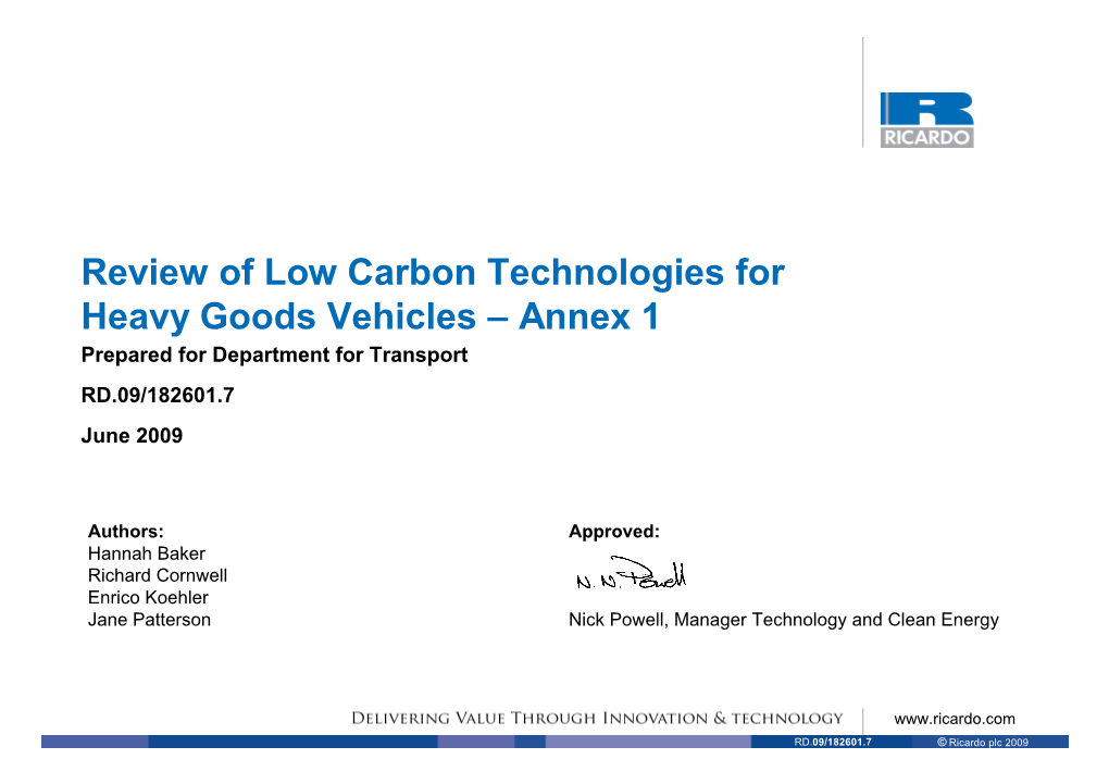 Review of Low Carbon Technologies for Heavy Goods Vehicles Annex.Pdf
