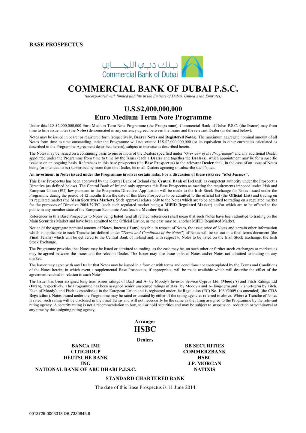 COMMERCIAL BANK of DUBAI P.S.C. (Incorporated with Limited Liability in the Emirate of Dubai, United Arab Emirates)