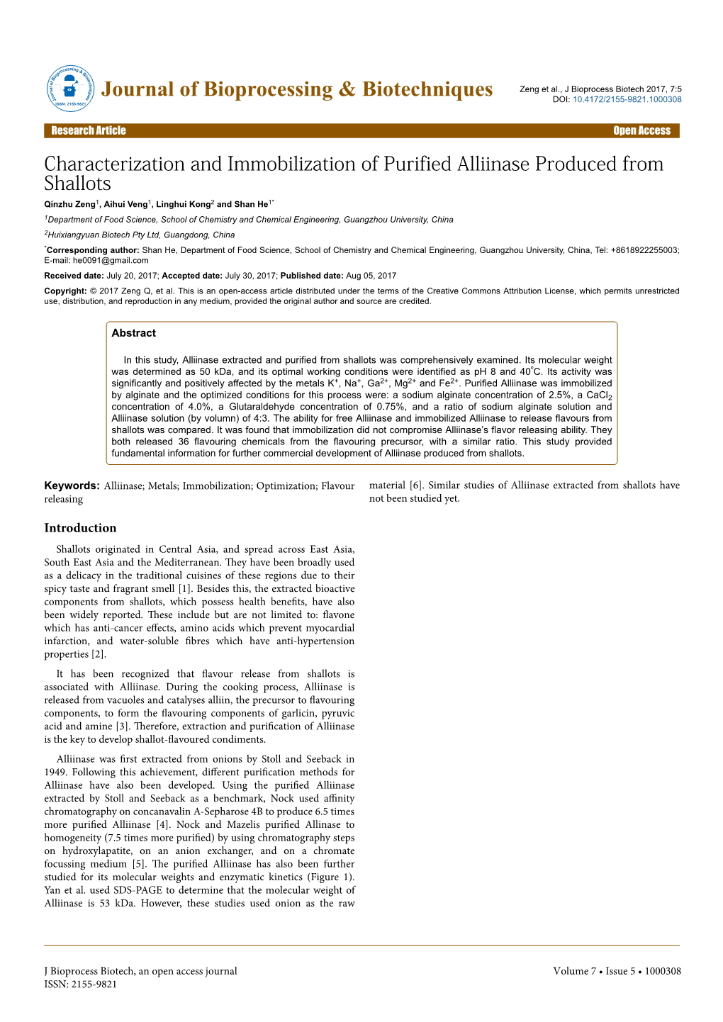 Characterization and Immobilization of Purified Alliinase Produced from Shallots