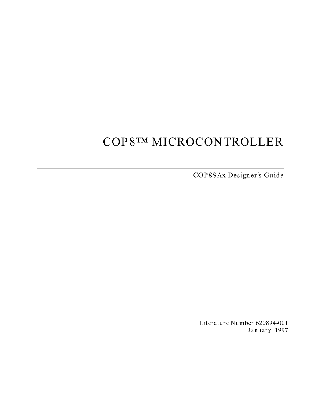 COP8 Microcontroller Cop8sax Designer's Guide