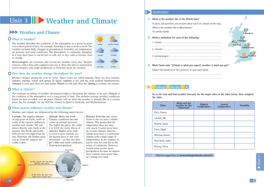 Weather and Climate In Pairs, Ask Questions and Answer About Each City Shown in the Map