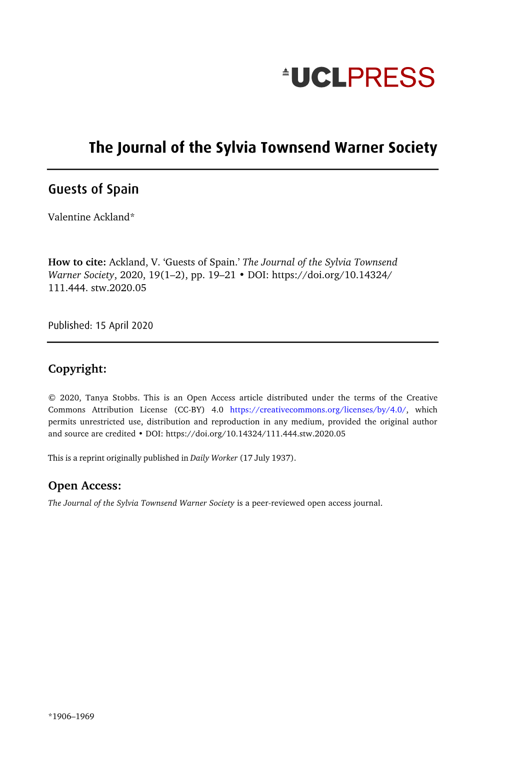 The Journal of the Sylvia Townsend Warner Society