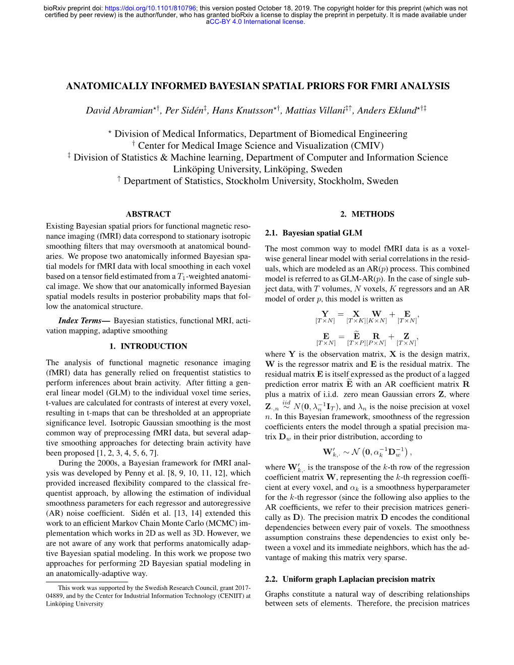 Anatomically Informed Bayesian Spatial Priors for Fmri Analysis