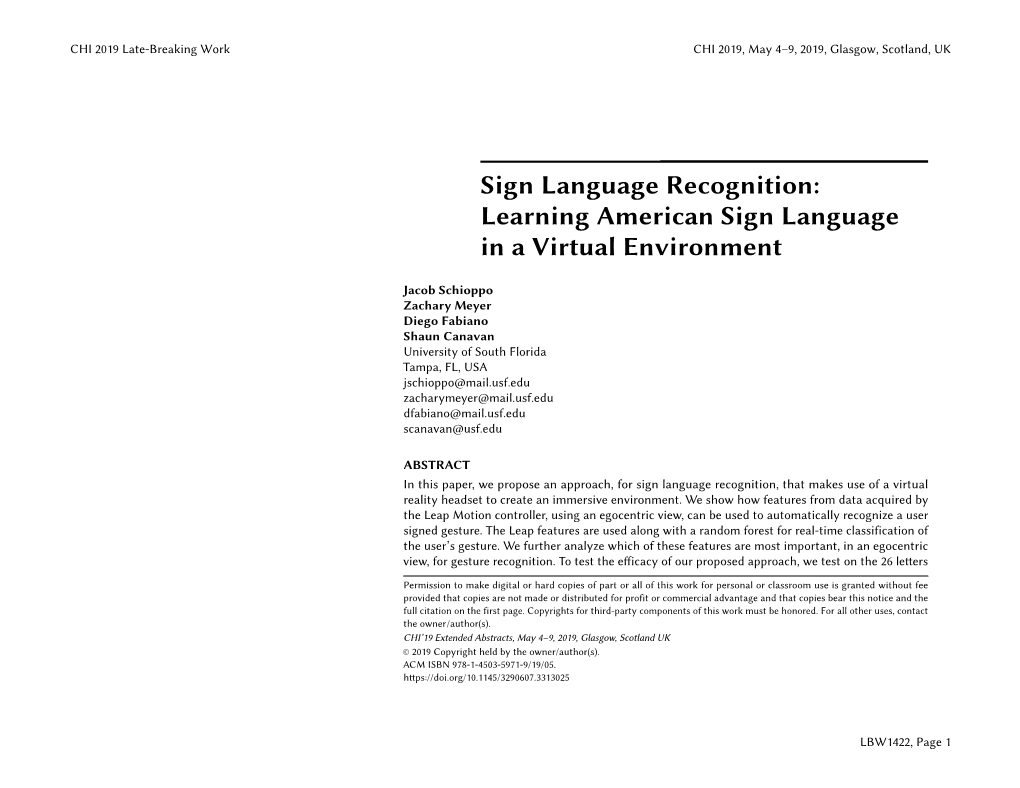 Learning American Sign Language in a Virtual Environment