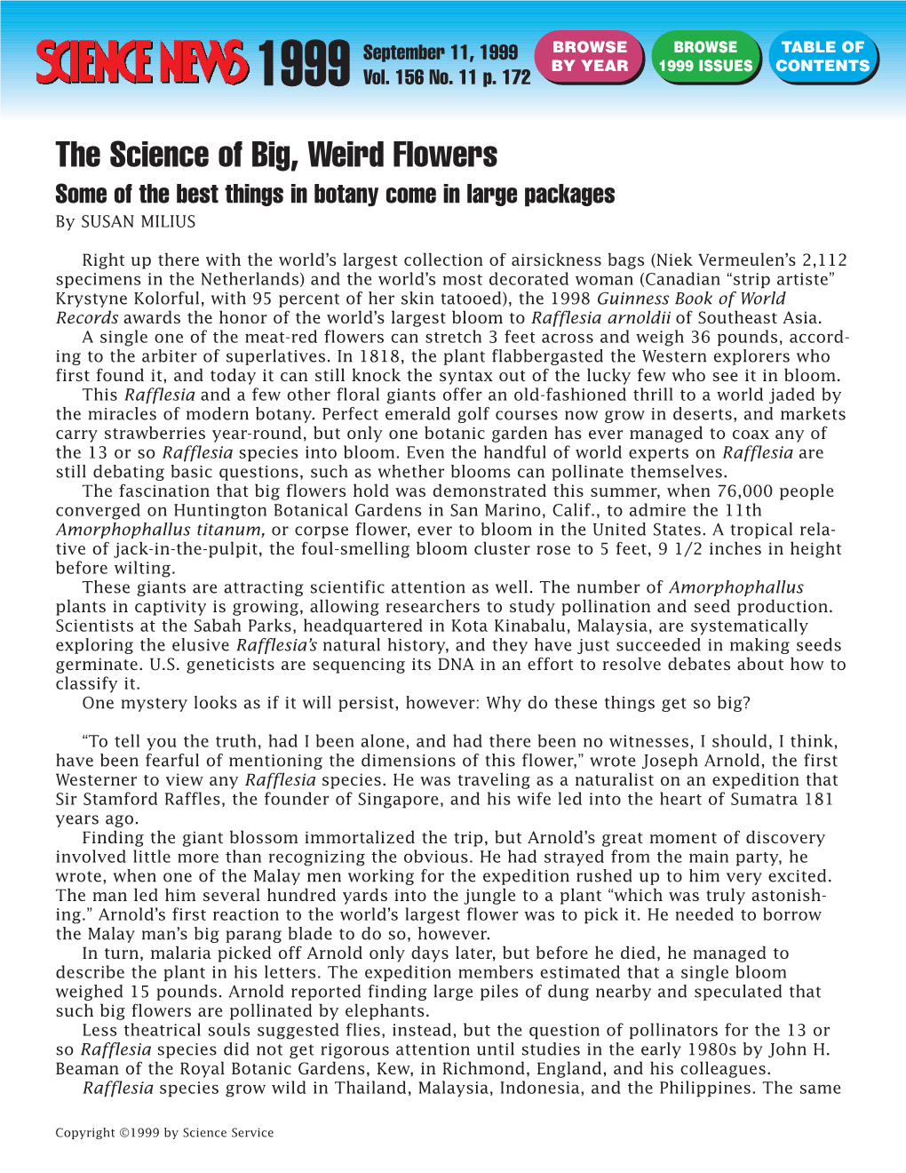 156-11 (9-11-99) the Science of Big, Weird Flowers