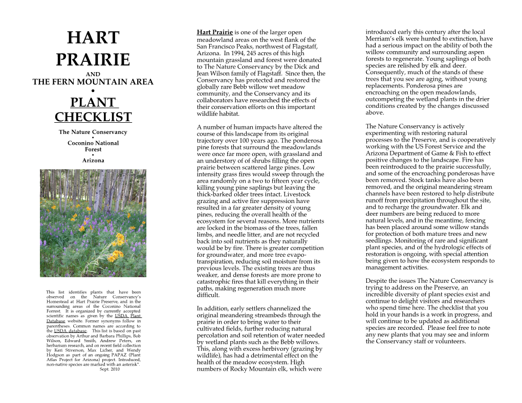 Hart Prairie Plants List