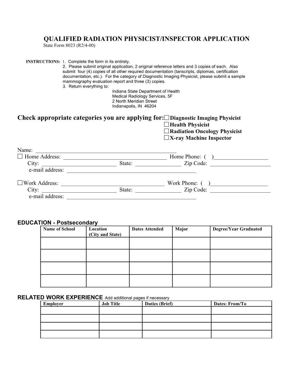 Qualified Radiation Physicist/Inspector Application